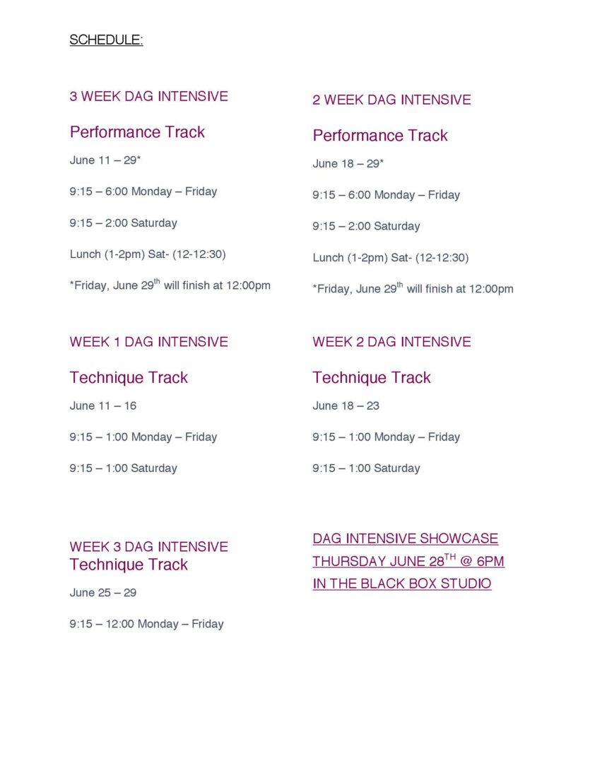 A flyer with a list of training schedules.
