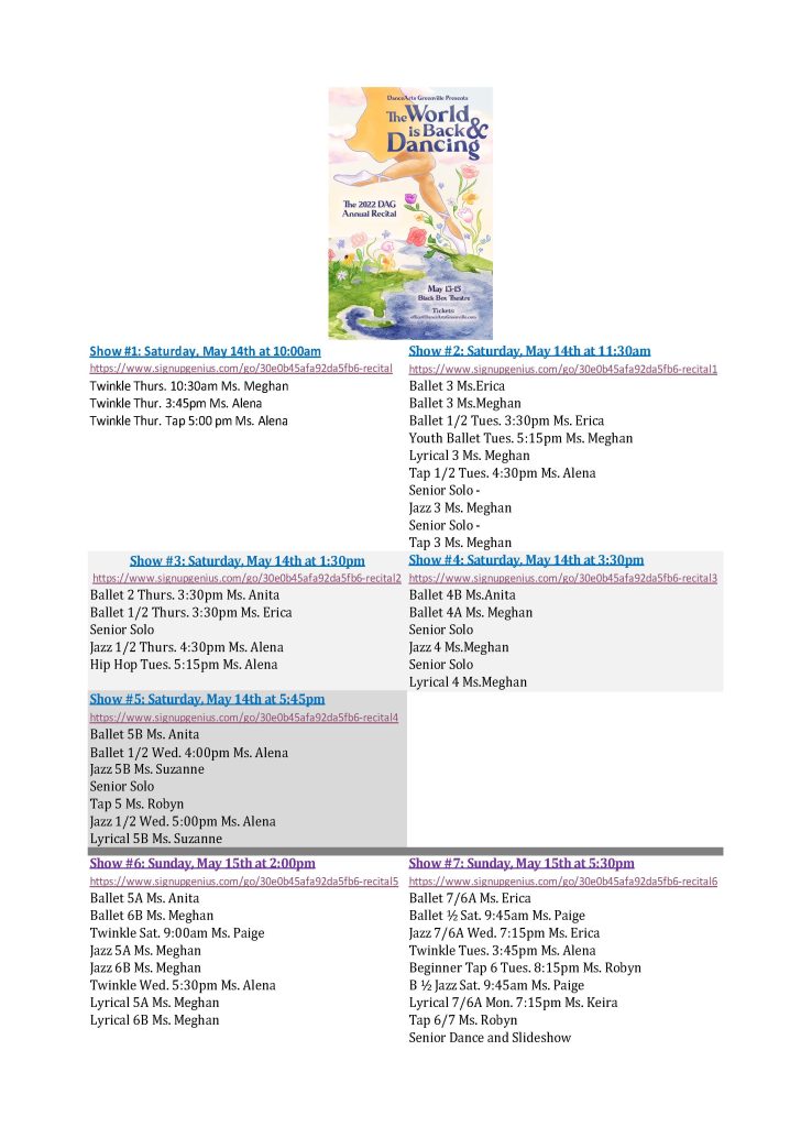 A schedule of events for a children's festival.